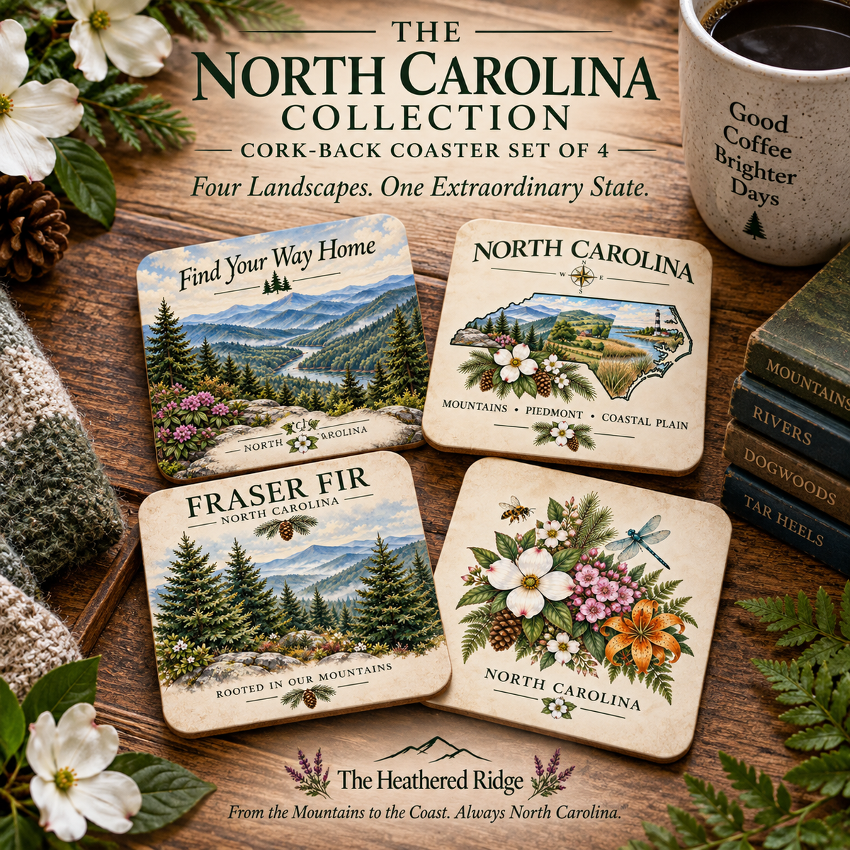 The North Carolina Collection — Cork-Back Coaster Set of 4 – The ...